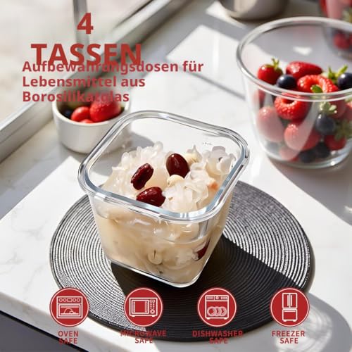 H.JSS WDJS Glasbehälter mit Deckel für Suppe，Frischhaltedose aus Glas, Glasschüssel Mit Deckel Glas Meal Prep Vorratsdosen für Lebensmittel… – Ansicht 6