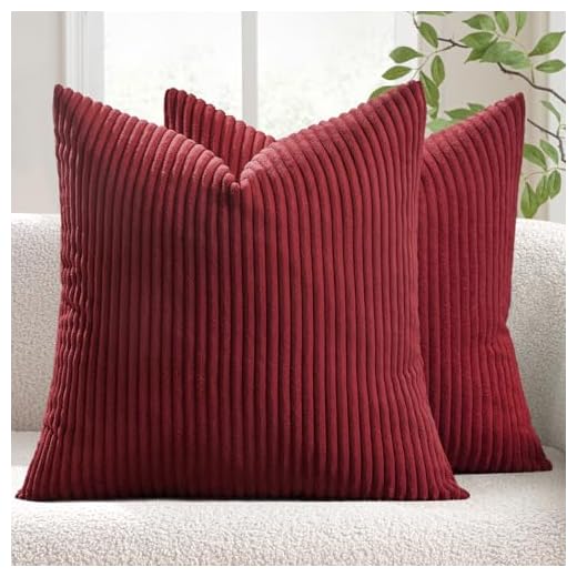 MIULEE Pack of 2 Corduroy Soft Soild Decorative Square Throw Pillow Covers Cushion Cases Pillow Cases for Couch Sofa Bedroom Car 18 x 18 Inch 45 x 45 cm Burgundy