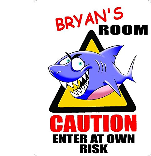 ANY AND ALL GRAPHICS Bryan Caution Enter Shark Kids Room Door décor Sign 9