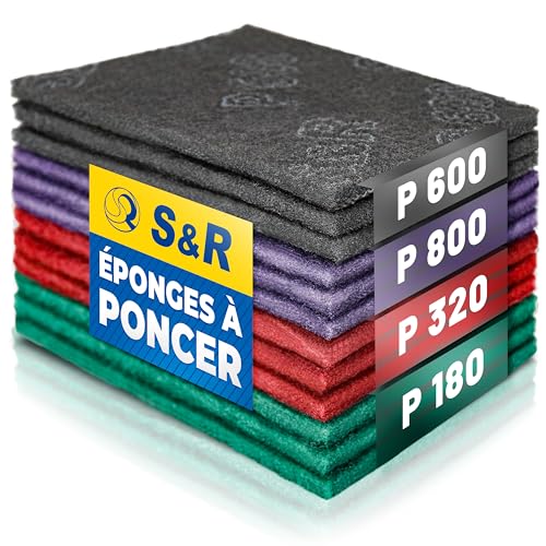 S&R 12 Eponge Poncage Abrasive (12 pcs) Papier à poncer Métal Bois Acier INOX. Patins Ponçage...