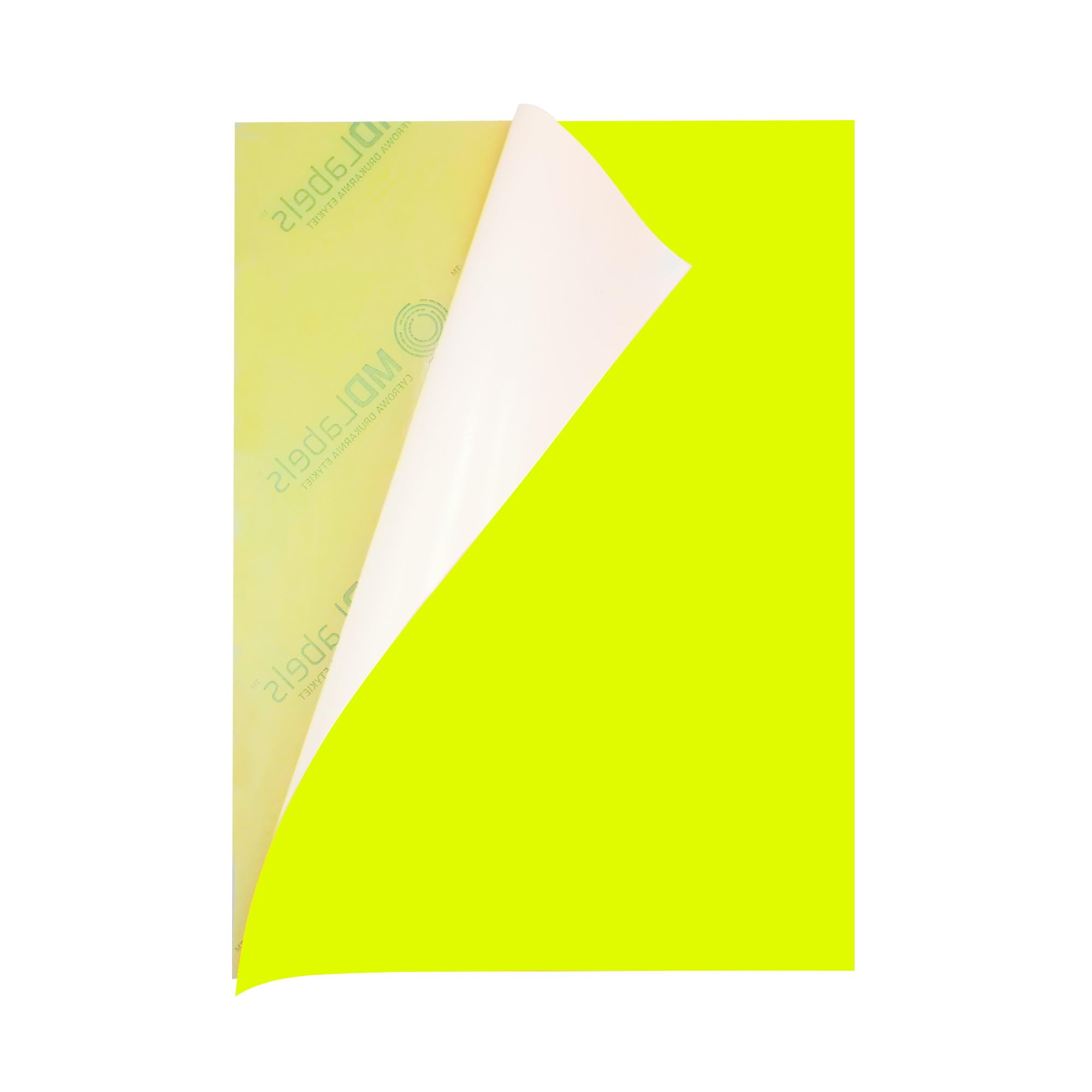 MD Labels Uniwersalne etykiety DIN A4 – etykiety samoprzylepne – do zadrukowania, neonowe żółte etykiety z papieru do opisywania, 210 x 297 mm, 50 etykiet