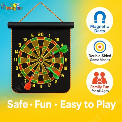 Image of Toy Imagine 14 Inch Magnetic Dart Board Game - Double Sided Dartboard with Safe Magnetic Darts, Indoor Outdoor Family & Office Game for Boys & Girls, Fun Party Play, Diwali Gift