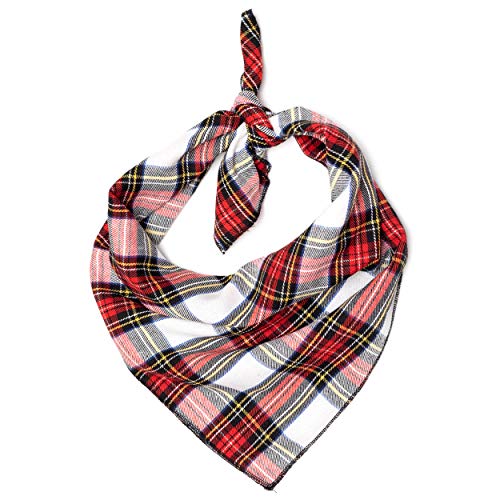 The Worthy Dog Stewart Tartan Plaid Classic Square Tie-On Bandana, Comfortable Cotton Fabric, Cute, Durable Accessories for Dogs, Small - Red