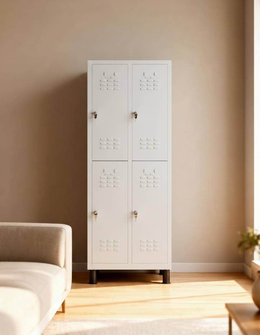 Armadietti Spogliatoio. 180 x 65 x 40 cm Armadietti in metallo a 4 ante Armadietto in metallo con chiave Armadietti guardaroba 4 ante Armadietti guardaroba in metallo (Grigio)