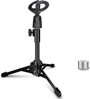 Microphone Tripod Stand, Extendable Desktop Mic Stand with Microphone Clip, Metal 5/8" Male to 3/8" Female Screw Adapter for Blue Snowball, Shure SM7B, Sm58 & Other Microphones