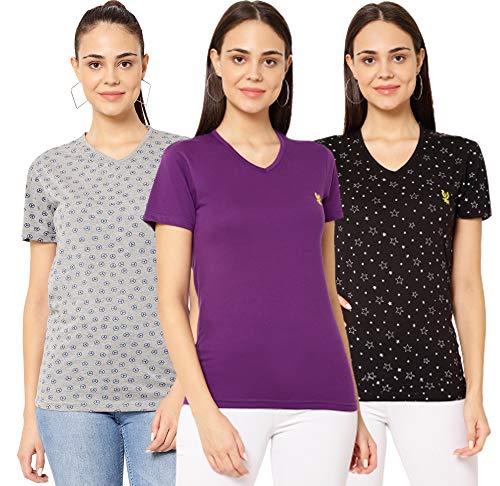 Image of Mack Jonney V-Neck Regular Fit Half Sleeve Women T-Shirt (Pack of 3)