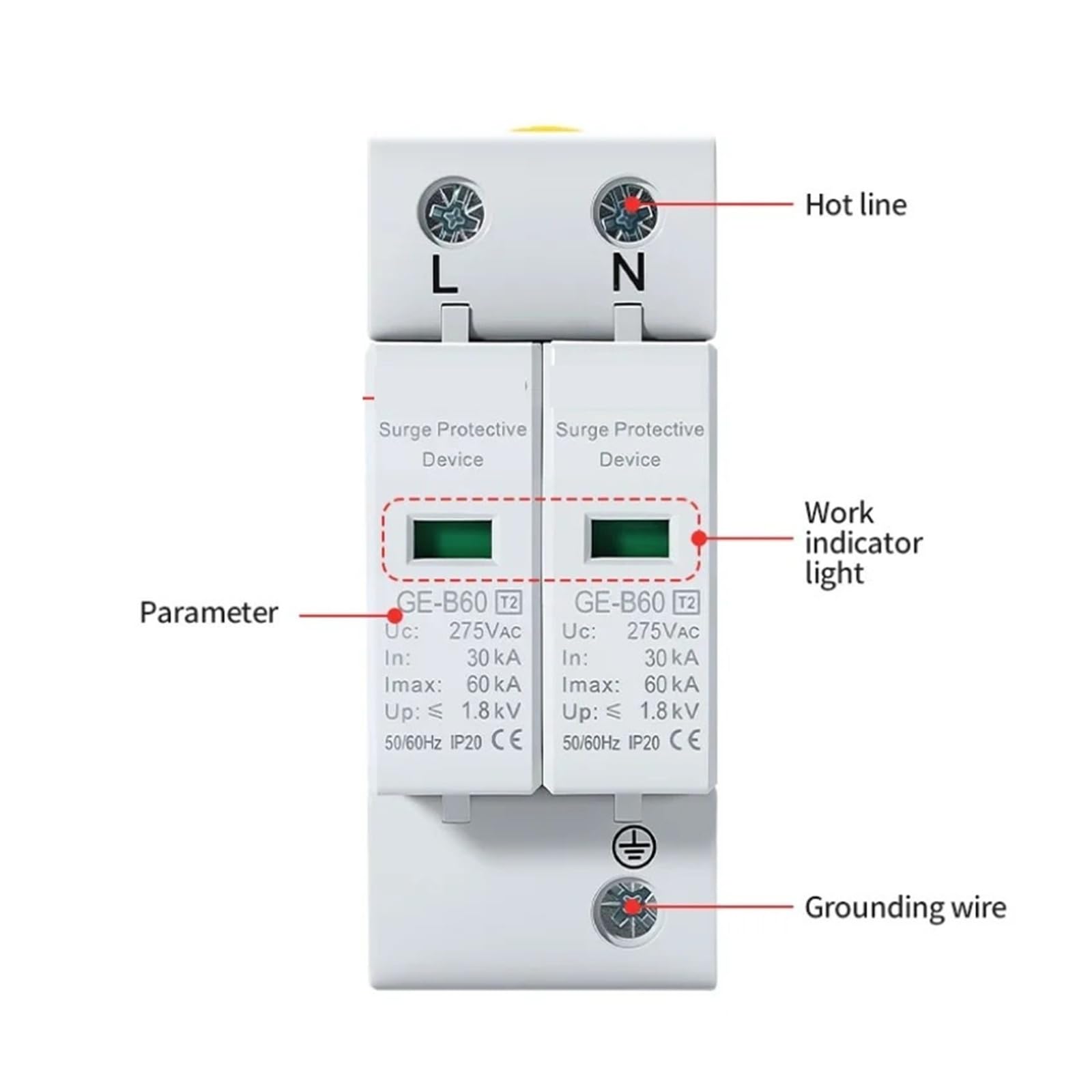 2P 4P AC SPD 20KA 30KA 80KA 100KA ﻿ House Lightning Surge Protector Device Low Voltage Arrester 40KA 60KA 275V 385V(4P AC385V,20-40KA)