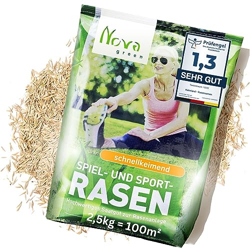 Premium Rasensamen schnellkeimend 2,5kg = 75-100m² Rasen | dürreresistent, robust, tiefgrün, Ideal sowohl für Neuansaat und Nachsaat, Rasensaat Grassamen