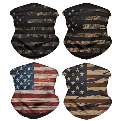 GLUDEAR Seamless Rave Bandana Headband Headwear Balaclava Head Wrap Scarf Neck Women Men,4pcs American Flag