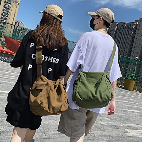 Image of KlaOYer Canvas Messenger Bag Large Hobo Bag Crossbody Shoulder Bag Tote Bag with Pocket for Women and Men
