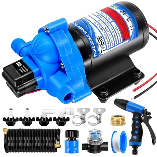 Image of 3.0 GPM 70 PSI Washdown Deck Wash Pump Kit, 12V Washdown Pump Kit with Strainer and Pressure Switch for RV,Boat,Sprayer,Travel Trailers,and Yacht TRWP1-030-070-33