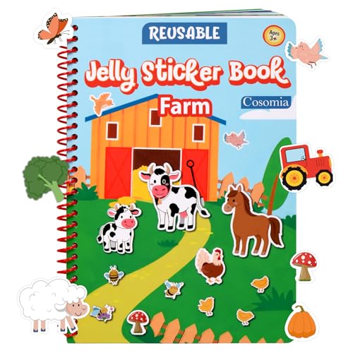Cosomia Jelly Sticker Book for Kids 2-4 Waterproof Reusable Sticker Book for Toddlers Easy to Clean Road Trip Activities Easter Basket Stuffers & Easter Gifts for Toddlers (Farm)