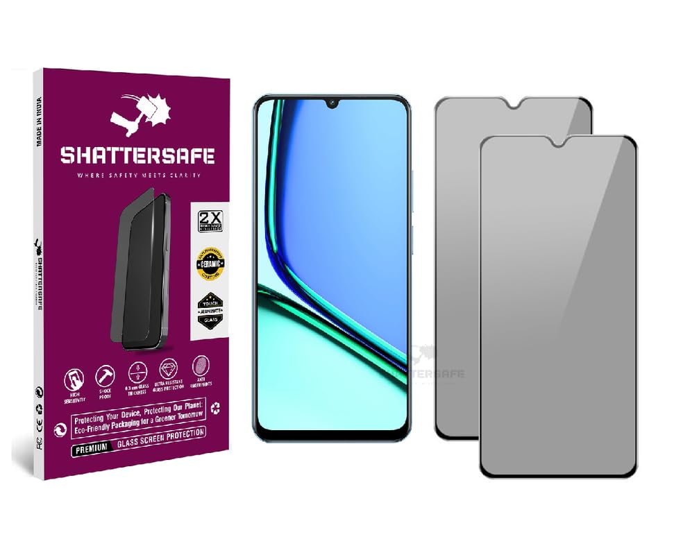 Image of Anti-Spy Privacy Tempered Glass Compatible For Realme Narzo N61 [Pack of 2]. 9H Hardness, Anti-Scratch, Edge-to-Edge Protection With Easy Installation Kit & Case Friendly Fit.