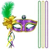 BleSky Mardi Gras Feathers Mask Carnival Masquerade Mask for Women Feather Decorations Halloween Party Cosplay