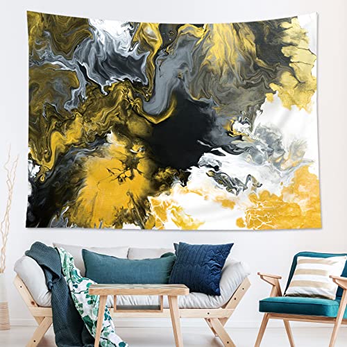 Ambzek Yellow Aesthetic Tapestry Abstract Black Gold Marble Wall Art For Bedroom 59Hx78W Inch Retro White Grey Yellow Wall Decor For Women Men Teen Wall Hanging Boho Living Room Dorm Decor Fabric #TOP2