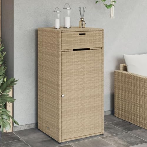 Xichuzi Gartenschrank Beige 55x55x111 cm Poly Rattan, Geräteschuppen, Gerätehaus, Wetterfest, Outdoor Schrank, Gartenhausschränke, Terrassenschrank - 365562