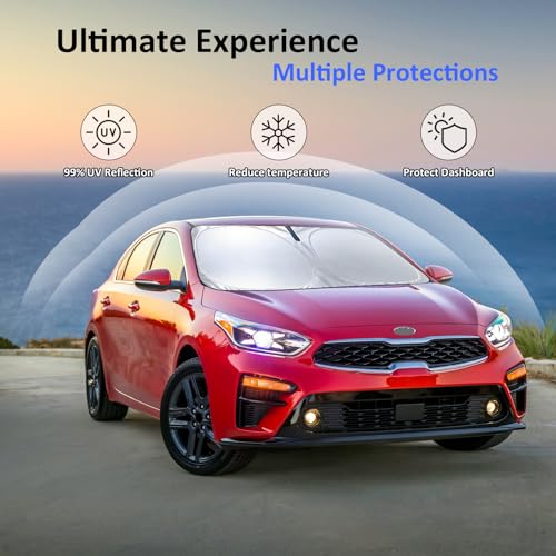 Image of Car Front Windshield Sun Shade for Forte 2019-2024, Car Window SunShades Shield Cover Sun Visor Protector with 240T Reflective Fabric UV & Sun Heat Protection Accessories