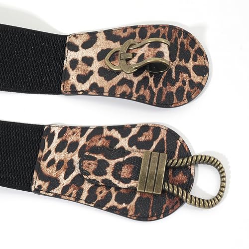 Women Vintage Stretch Elastic Belt with Copper Buckle Wide Waist for Dress Coats 29"-38"2