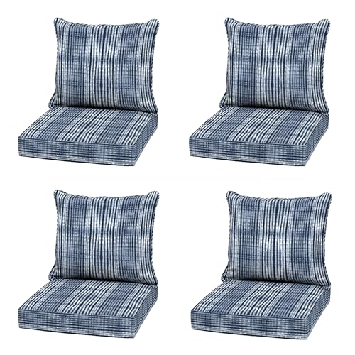 Image of Arden Outdoor Deep Seat Cushion Set, 4-Pack, 22 in x 24 in, Weather-Proof, Rain-Proof, Fade Resistant Patio Cushion for Chair, Sofa, and Couch Blue Shibori Stripe