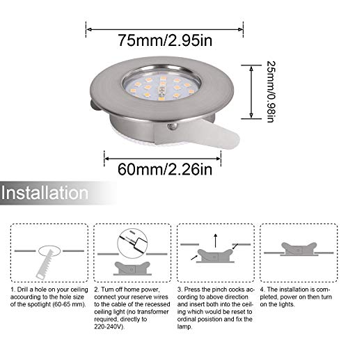 Spot LED Encastrable Salle de Bain IP44 5W Rond Extra Plat Blanc Chaud 3000K 220V Éclairage Plafond Encastré pour Cuisine, Salon, Couloir (lot de 6) - Image 6