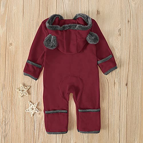Goldweather Newborn Baby Boys Girls Fleece Romper - Hooded Bunting Bodysuit One-Piece Footed Jumpsuit Infant Onesie Pajamas(0-3 Months,Wine) #TOP3