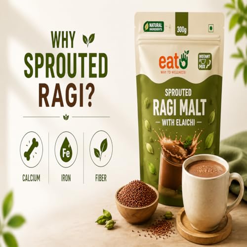 Image of Eat5 Instant Sprouted Ragi Malt with Elaichi | (300gms) |Instant Health Drink Mix | Rich in Calcium & Iron | No Preservatives | Natural Ingredients | Kids & Family Nutrition