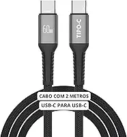 Cabo USB-C 2 metros Tipo C Turbo 60W Ultra Rapido Nylon Trançado e Reforçado Android e Iphone Notebook Tablet Qualidade Premium Carregamento Transferência de Dados