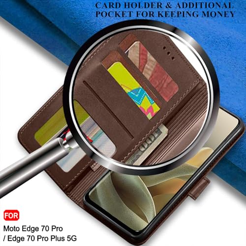 Image of TheGiftKart Flip Back Cover Case for Motorola Moto Edge 70 Pro /Edge 70 Pro Plus 5G | Dual-Color Leather Finish | Inbuilt Stand & Pockets | Wallet Style Flip Cover Case (Faux Leather, Brown & Coffee)