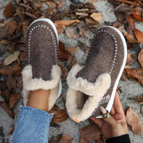 SACFOF Womens Winter Flat Fluffy Snow Boots,Warm Faux Fur Lining Anti-Slip Slip on Loafer Casual Outdoor Plush Short Booties2