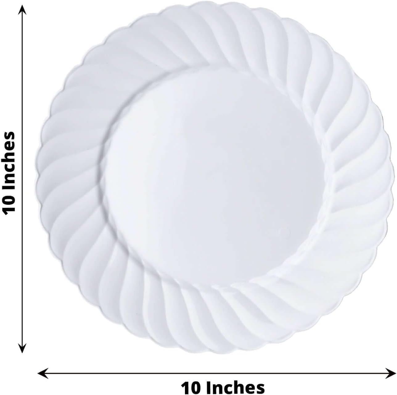 Efavormart 50 Pack - 10" Glossy White Flared Rim Plastic Disposable Dinner Plates - Round