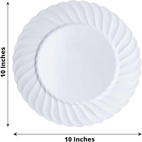 Miniatura 3 de Efavormart - Paquete de 50 platos llanos desechables de plástico con borde acampanado de 10 pulgadas, color blanco brillante, redondos