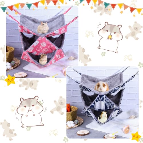 XINRUI 2 Pcs Guinea Pig Cage Accessories,Ferret Rat Hammock,13.7x13.7 Inches,Pet Cage Hanging Bunkbed Hammock for Small Animals, Guinea Pig, Ferret, Kitten, Squirrel, Chinchilla, Rat, Parrot