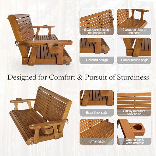 Image of Fortune Candy Wooden Porch Swing, Cedar Tone, 4 FT Extra Large
