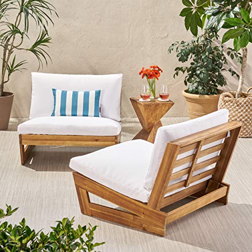 Great Deal Furniture Emma Outdoor Acacia Wood Club Chairs With Cushions (Set Of 2), Teak And White #TOP1