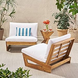Gdfstudio outdoor acacia wood club chairs with cushions set of 2 and white  urban country home decor