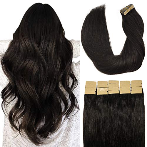 Doores 24 Inch 20pcs Human Hair Extensions Tape in Dark Brown Tape in Hair Extensions Human Hair Remy Skin Weft Hair Extensions Natural Hair Extensions Straight 50g
