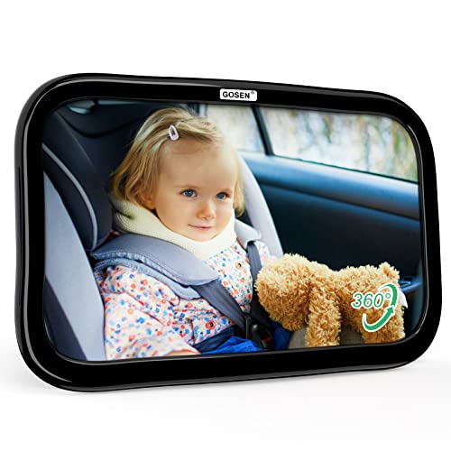 Image of GOSEN Baby Car Mirror, Car Seat Mirror for Rear Facing Infant Child with Wide Crystal Clear View, Safety Baby Mirror for Car with Secure and Shatterproof, Crash Tested and Certified, Black