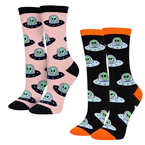 HAPPYPOP Womens Funny Alien Socks Space Socks UFO Socks Alien Gifts Space Gifts For Women Space Lovers