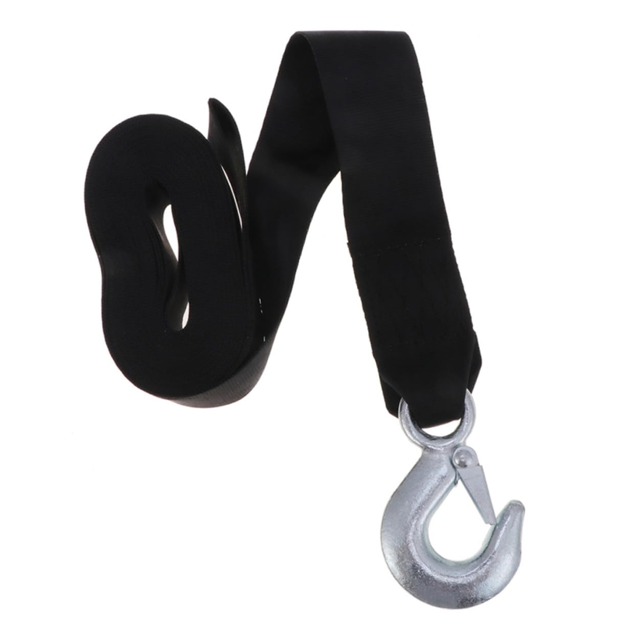 Cinghia Sicura e Anti-vibrazione in Poliestere Nero per Verricello Rimorchio Larghezza 4,7cm con Gancio di Acciaio per Carichi Fino a 1,5 Tonnellate