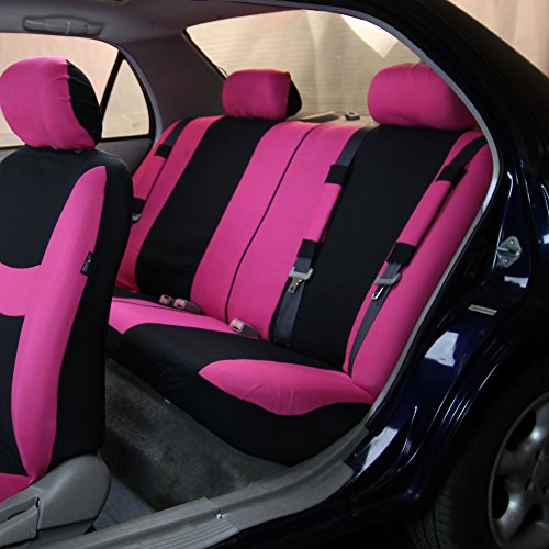 Fh Group Automotive Seat Covers Combo Silicone Steering Wheel Cover Full Set Car Accessories Pink, Striking Striped Seat Covers Airbag And Split Rear Universal Fit For Cars Vans Trucks Suv #TOP2