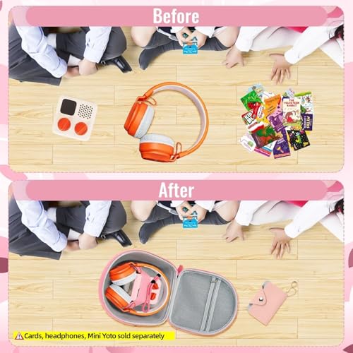 Image of Hard Case Compatible with Yoto Mini (2024 Edition), 3-in-1 Travel Bundle: Silicone Cover + Case with Shoulder Strap (Fits Mini Player & Headphones) + Up to 10 Card Holder for YOTO Cards (Pink)