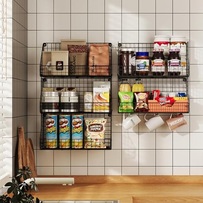 X-cosrack 3-Tier Wire Basket Wall Mounted Shelf Snack Organizer Countertop Display 11.8x7.8x22 Inch
