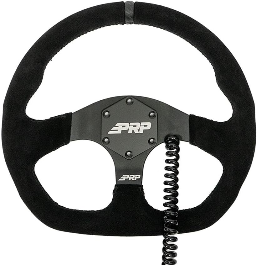 PRP Seats Heated Comp-R Flat Bottom Suede Steering Wheel - 13” Dia with D-Shape, 6-Bolt Pattern, 12V Integrated Heaters, Matte Black Aluminum - for UTV, Wrangler, Truck, Buggy (Black)