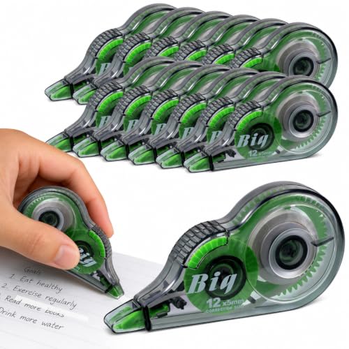 Image of Yexiya 12 Pieces Correction Tapes Original Correction Wide Eraser Applicator Easy to Use Applicator Translucent Tapes Shows for Office Note Journal Scrapbooking, 0.2 Inch x 39.4 Feet