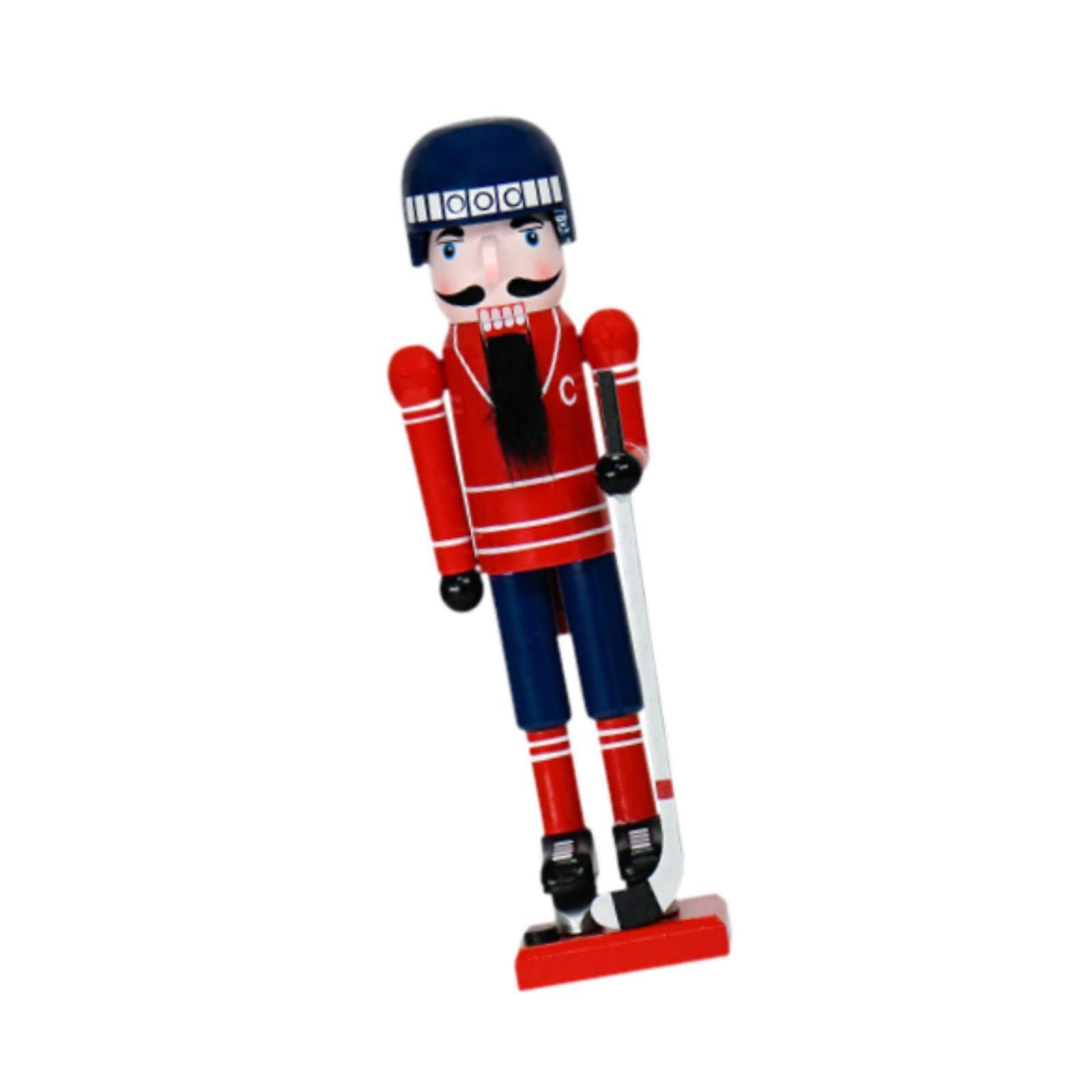 TWISAXC Whimsical Christmas Nutcracker 14inch Figure Ice Hockey Player Wood Doll Holiday Cheer Wood Doll Christmas Ornament Ice Hockey Player Countertops