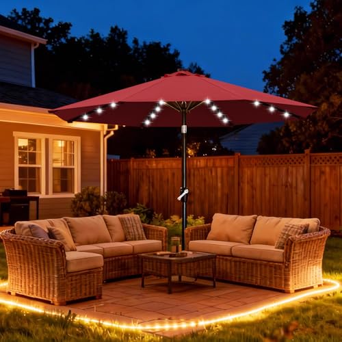 Image of ABCCANOPY Durable Solar Led Patio Umbrellas with 32LED Lights 11FT (Wine Red)
