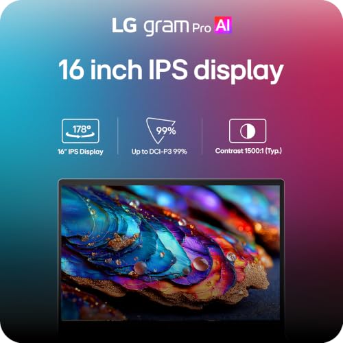 Image of LG gram Pro 16-inch Thin and Lightweight Dual AI Laptop Computer, Windows 11 Home, Copilot+ PC, Intel Core Ultra 7 355, 32GB RAM, 512GB SSD, Obsidian Black