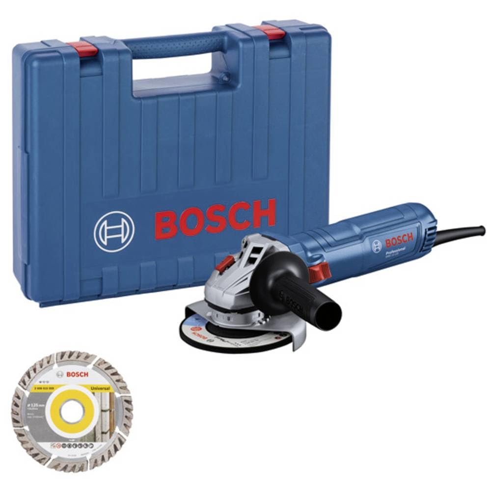 Bosch Professional Winkelschleifer GWS 12-125 (Scheiben-Ø: 125mm, Leistung 1200 W, Wiederanlaufschutz, inkl. 1x Diamantschleifscheibe, Zusatzhandgriff, in Handwerkerkoffer)
