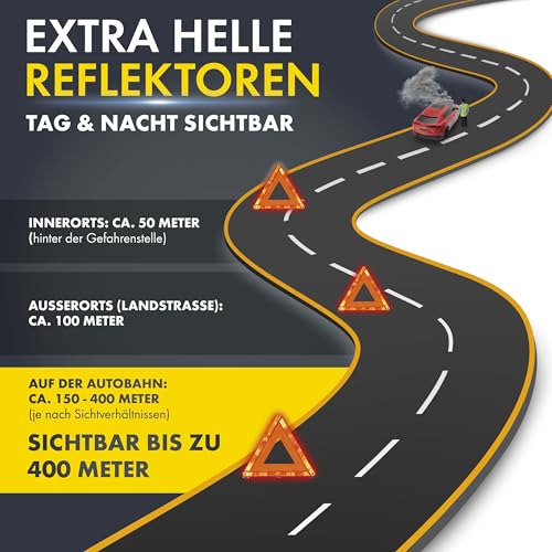 Walser Pannendreieck, faltbares Warndreieck + Aufbewahrungsbox, Notfall-Dreieck ECE R27 Zertifiziert, Unfallsicherung, Gefahrenstellen-Kennzeichnung