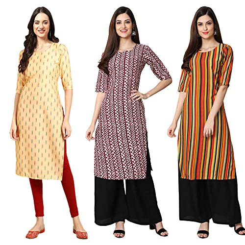 Image of Pinkmint Women's Crepe Digital Print Straight Kurta [Pack of 3] (CKX-357-372-367)